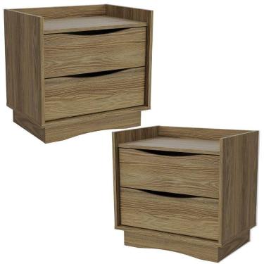 Imagem de Kit 02 Mesas De Cabeceira 2 Gavetas 54 Cm M261 Kappesberg Nogueira