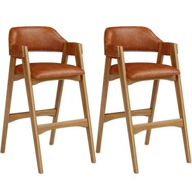 Imagem de Kit 02 Banquetas Altas Para Cozinha Sala de Jantar Bar Suran L02 Couríssimo Camel - Lyam Decor