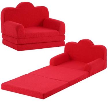 Imagem de Tiita Sofá infantil, 2 em 1, macio, dobrável, confortável em formato de nuvem, cadeira de leitura infantil com alça de transporte, capa lavável, móveis infantis para meninos e meninas