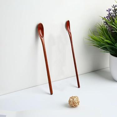Imagem de Colher de madeira de cabo longo para café e mexer, design fino para potes e canecas, utensílios de cozinha e jantar