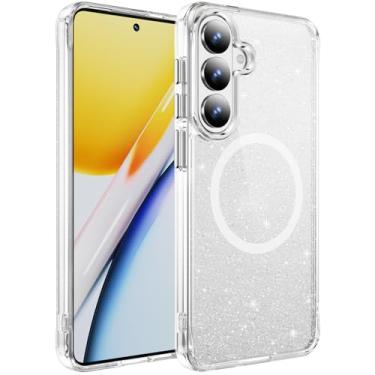 Imagem de Asdsinfor Capa transparente para Galaxy S26 com glitter em pó EfUltract parte traseira acrílica com bordas macias, proteção à prova de choque, minimalista, durável, capa para Samsung Galaxy S26. SF