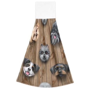 Imagem de Toalhas de mão para pendurar com cara de cachorro marrom fofo para cozinha conjunto de 2 toalhas fofas absorventes macias para decoração de cozinha, 46 x 35 cm