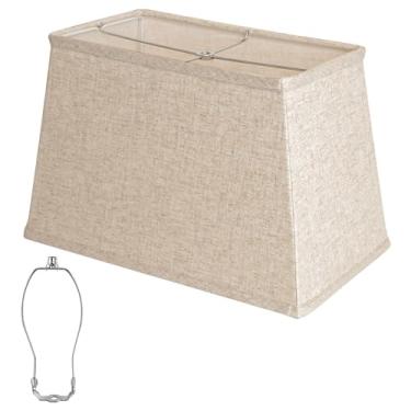 Imagem de Abajur quadrado, abajur de linho bege grande, parte superior 18 x 32 cm, parte inferior 23 x 38 cm, altura 25 cm, abajur retangular com 1 suporte de sombra, 2 adaptadores, serve para abajur de mesa