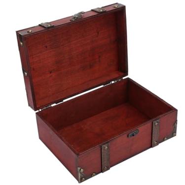 Imagem de Cryfokt Caixa de Tesouro de Madeira Vintage retrô Com Fechadura, baú de Joias Decorativas Com Cantos Reforçados, Caixa de Armazenamento para Organização Doméstica (6282-2301)