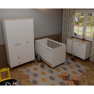 Imagem de Quarto Infantil Completo Bartira Ternura Guarda-Roupa 3 Portas Cômoda 5 Gavetas Berço Conversível