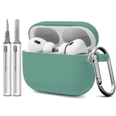 Imagem de Capa de cobertura total à prova de poeira para AirPods Pro 3 com kit de limpeza, capa de silicone macio para AirPods Pro 3ª geração vem com chaveiro, adequada para 3ª geração, verde pinho