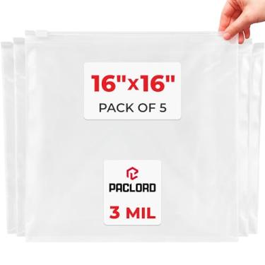 Imagem de Paclord Sacos de poliéster com zíper deslizante de 40,6 x 40,6 cm, pacote com 5 sacos de armazenamento deslizantes transparentes de 3 mm resistentes - seguros para armazenamento de alimentos e freezer