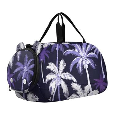 Imagem de Bolsa esportiva de lagosta vermelha com estrela do mar azul para viagem de fim de semana bolsa esportiva para meninos e crianças, Pintura de palmeiras tropicais, Clássico