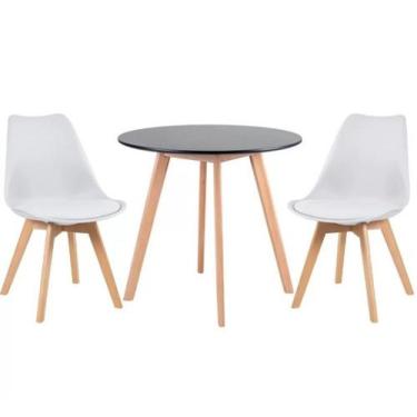 Imagem de Kit - Mesa Redonda Leda 80 Cm Preto + 2 Cadeiras Estofadas Leda Branco