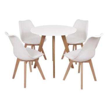Imagem de Mesa Laura 80cm Branca + 4 Cadeiras Leda - Branca - Magazine Decor