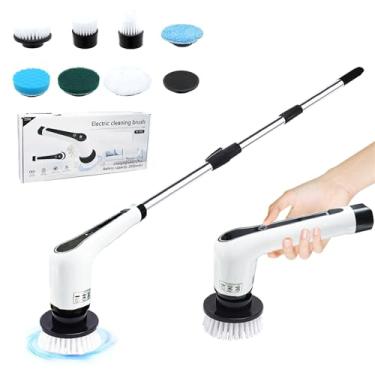 Imagem de Lixadeira elétrica sem fio para banheira com cabo longo e 7 cabeças de limpeza substituíveis escova chuveiro portátil ferramentas doméstica piso azule