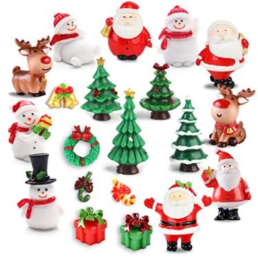 Imagem de LUMINFLY 20 peças de miniaturas de Natal de resina, ornamentos de jardim de fadas e paisagem para decoração de festas