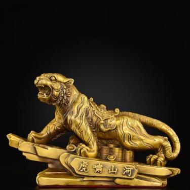 Imagem de FENNYYAR Estátua de montanha de escalada de tigre de cobre, 20 cm, decoração de sala de estar e escritório