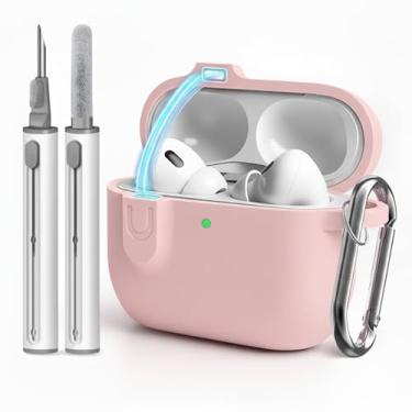 Imagem de Woyinger Capa para AirPods 4 com kit de limpeza, capa de silicone macio para AirPods 4 vem com trava magnética e chaveiro - sólida para mulheres/homens, rosa