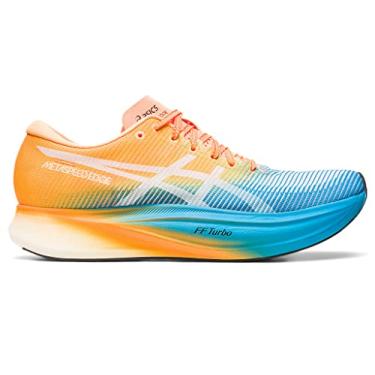 Imagem de ASICS Tênis de corrida unissex METASPEED Edge+, Azul ilha/laranja pop, 14 Wide Women/12.5 Men