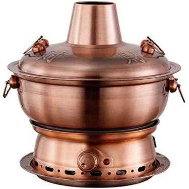 Imagem de 1800W 2 Em 1 Panela Elétrica Antiga Pequim Panela Quente Chinesa Cobre Aço Inoxidável Caldeira De Sopa Aquecida A Carvão Tradicional Utensílios De Cozinha Panelas, 30-36cm,Marrom,34cm,Collector88