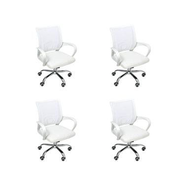 Imagem de Kit 4 Cadeiras de Escritório Begonia Ergonômico Branco