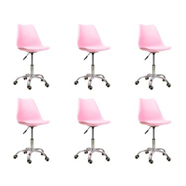 Imagem de Kit 6 Cadeiras Office Base Cromada Giratória Saarinen Rosa