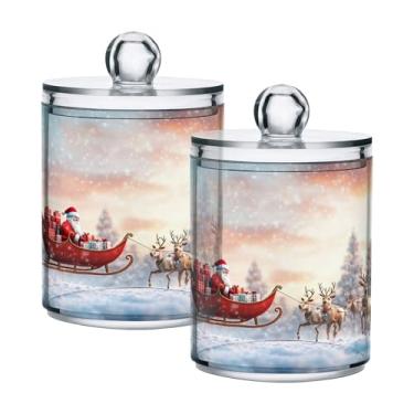 Imagem de xigua Pacote com 4 lindos suportes de Natal para bolas de algodão, cotonete – Frasco de plástico de boticário de armazenamento versátil transparente de 4 ml para banheiro e organização de