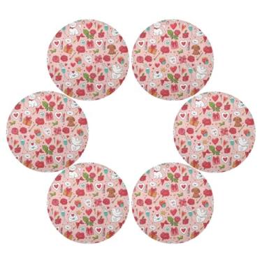 Imagem de Wassud Jogo americano conjunto de 6 tapetes de mesa redondos com tema fofo para cozinha e jantar tapetes laváveis resistentes ao calor decoração de mesa 39 cm