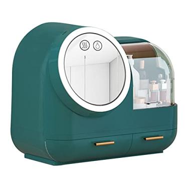 Imagem de Organizador de Maquiagem com Luz LED Espelho e Ventilador Caixa Armazenamento Cosméticos Grande Capacidade Rack Produtos Cuidados a Pele para Mesa Enf