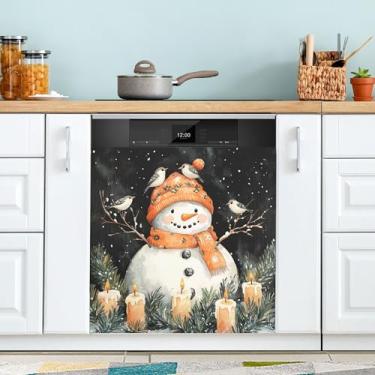 Imagem de xigua Capa magnética preta de boneco de neve de Natal, adesivos magnéticos decorativos antiarranhões para painel de geladeira e lava-louças, decoração personalizada de cozinha doméstica 58 x 66 cm