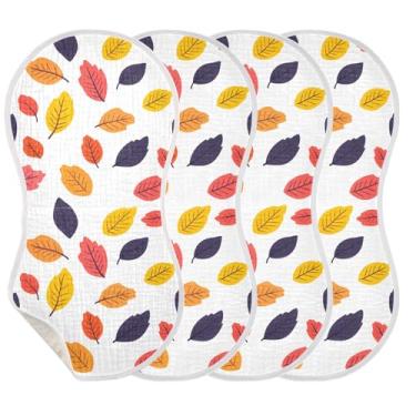 Imagem de Wassud Panos abstratos de musselina para bebês com folhas de outono pacote com 2 babadores de algodão toalha de rosto absorventes e macios para arrotos para meninos e meninas recém-nascidos