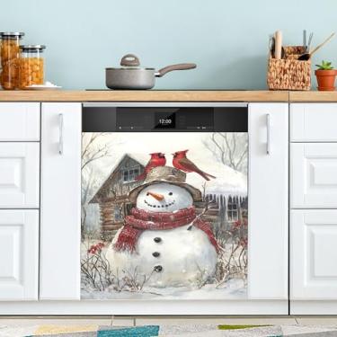 Imagem de xigua Linda capa magnética de boneco de neve de Natal, adesivos magnéticos decorativos antiarranhões para painel de geladeira e lava-louças, decoração personalizada de cozinha doméstica 58 x 66 cm