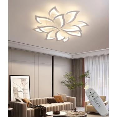 Imagem de Luminária de teto LED com controle remoto, formato de flor, para sala de estar, moderna e com intensidade de luz ajustável, ideal para quarto, escritório, casa de campo e apartamento (branca