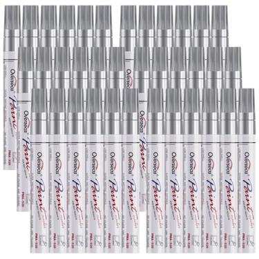 Imagem de Overseas Canetas marcadoras de tinta prata metálica – Conjunto de 36 marcadores permanentes à base de óleo, secagem rápida, à prova d'água, canetas de tinta de ponta média a granel para madeira, metal