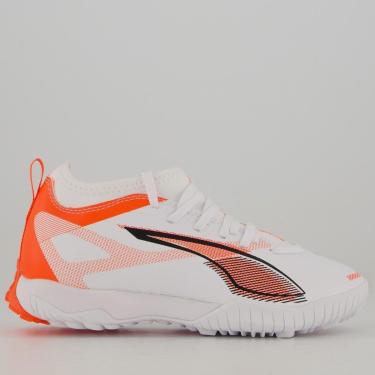 Imagem de Chuteira Puma Ultra 5 Match TT + Mid Society Juvenil Branca e Vermelha-Masculino