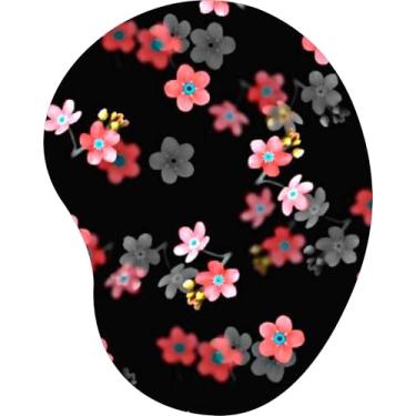 Imagem de Mouse Pad Ergonômico Gota Flores Rosas e Cinzas Fundo Preto