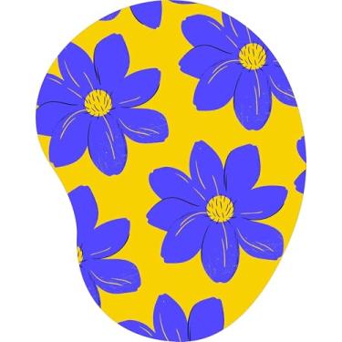 Imagem de Mouse Pad Ergonômico Gota Flores Azuis Fundo Amarelo
