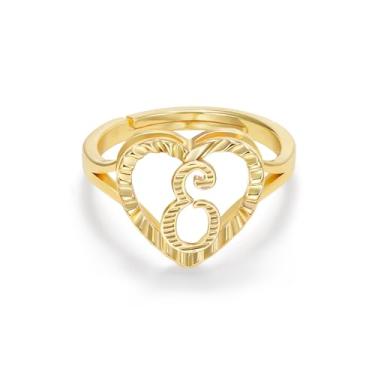 Imagem de KELORIS PATH Anéis com inicial de ouro para mulheres, anel de letra de coração ajustável 14K, joias modernas delicadas e não manchadas, presentes de Dia dos Namorados, Latão, Zircônia cúbica