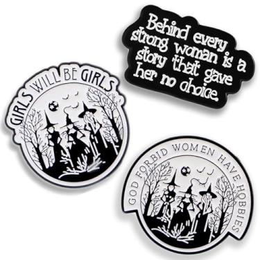Imagem de Conjunto de alfinetes esmaltados de bruxa gótica – Alfinetes de bruxa feminista, meninas serão meninas e mulheres proibidas têm passatempos, broches de esmalte gótico para mochilas, jaquetas e bolsas