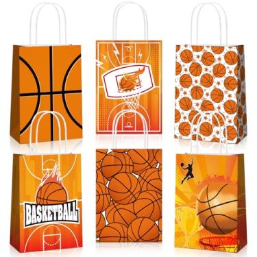 Imagem de MotiMind 24 peças de sacos de papel de embrulho de presente com alças com tema de basquete bola esportiva portátil bolsa de doces para decoração de festa de aniversário suprimentos