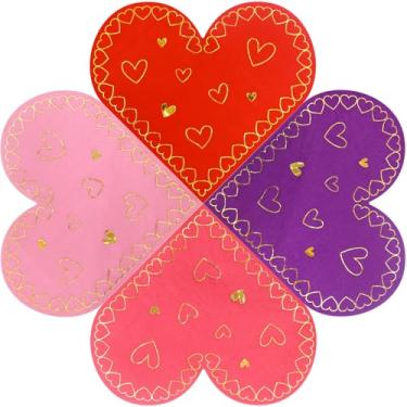 Imagem de WorldBazaar Guardanapos dourados em forma de coração para dia dos namorados, 52 peças, guardanapos de coquetel descartáveis para dia dos namorados, aniversário, casamento, aniversário, sala de aula