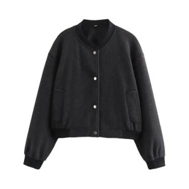 Imagem de Jaqueta Bomber Cropped Em Tweed Bege E Preto Para Mulheres, Manga Long