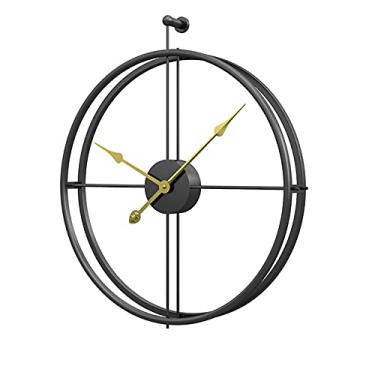 Imagem de U5GAAALPPQ9 Relógio de parede retrô silencioso silencioso com anel duplo - 81 cm arte decorativa rústica de metal grande decoração minimalista para sala de estar presente de aquecimento de casa - 81