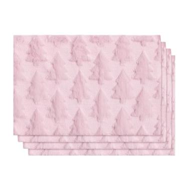 Imagem de Artoid Mode Jogo americano Xmax Trees rosa de Natal, conjunto com 4, 30,5 x 45,7 cm, bordado macio, felpudo, lã sintética, tapetes de mesa de inverno para festa, cozinha, decoração de jantar