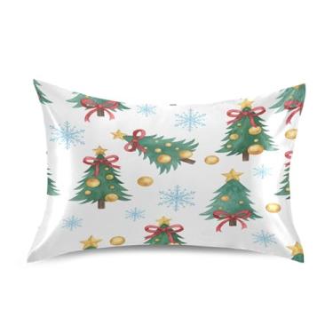 Imagem de Wassud Árvores de Natal flocos de neve fronha de cetim para cabelo e pele fronhas de seda lisa queen size capas de travesseiro respiráveis com fecho de envelope