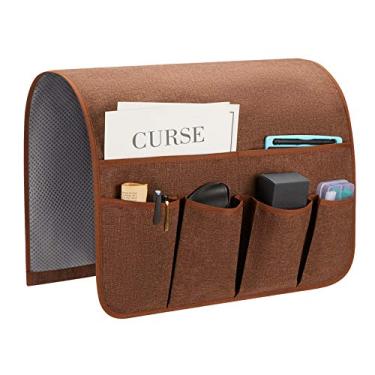 Imagem de SYSOV Organizador de apoio de braço de sofá, suporte de controle remoto para sofá reclinável, suporte de cadeira de braço com 6 bolsos para revista, tablet, telefone, iPad