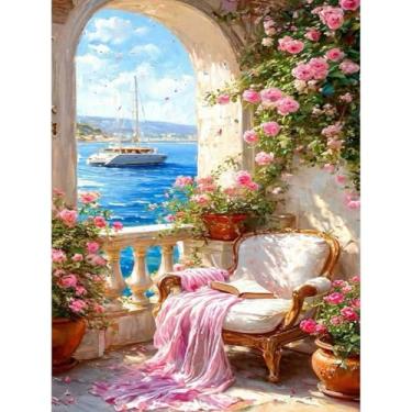 Imagem de YarnMate Pintura de cenário por números para adultos, pintura à beira do lago por número para adultos iniciantes, tinta acrílica fácil por número em tela para relaxar e decoração de parede de casa 40