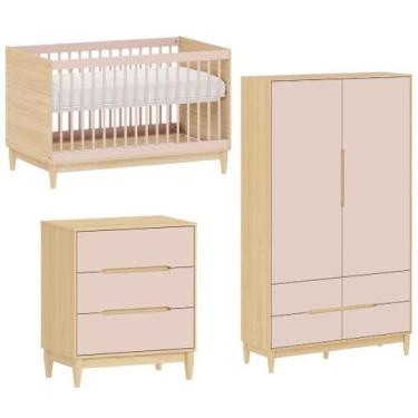 Imagem de Quarto de Bebê Completo com Berço 2 em 1, Cômoda 3 Gavetas e Guarda Ro