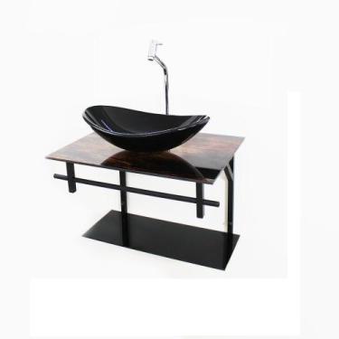 Imagem de Gabinete de vidro para banheiro 60cm ap slim marmorizado - Cubas E Gab