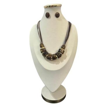 Imagem de Colar feminino atemporal kit com brinco resina elegante - MLBpel, Bota