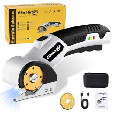 Imagem de GlimHirVox Cortador de caixa elétrico para papelão, tesoura elétrica sem fio de 4,2 V de até 0,6 cm, cortador de papelão sem fio com 2 lâminas de titânio, com trava de segurança e LED, para tecido