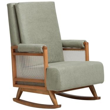 Imagem de Poltrona De Amamentação Com Balanço Base Nina Líria D02 Bouclê Verde Oliva C-199 - Lyam Decor