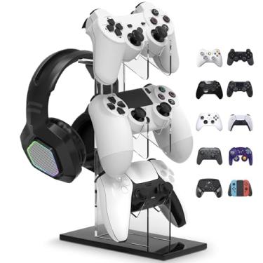 Imagem de Suporte para fone de ouvido, suporte de controle de jogos de acrílico de 3 níveis compatível com PS4, PS5, PC, Xbox, design universal