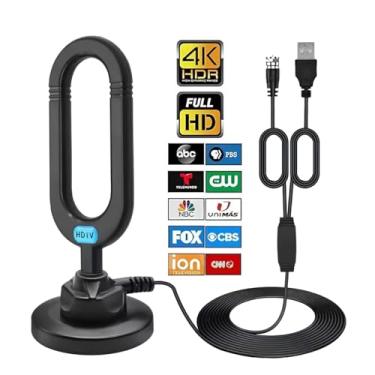 Imagem de Antena de TV – Antena digital para Smart TV interior 2023, antena de TV digital transparente 4K HD 1080p de até 380 quilómetros de longo alcance, canais locais, amplificador de sinal interno e